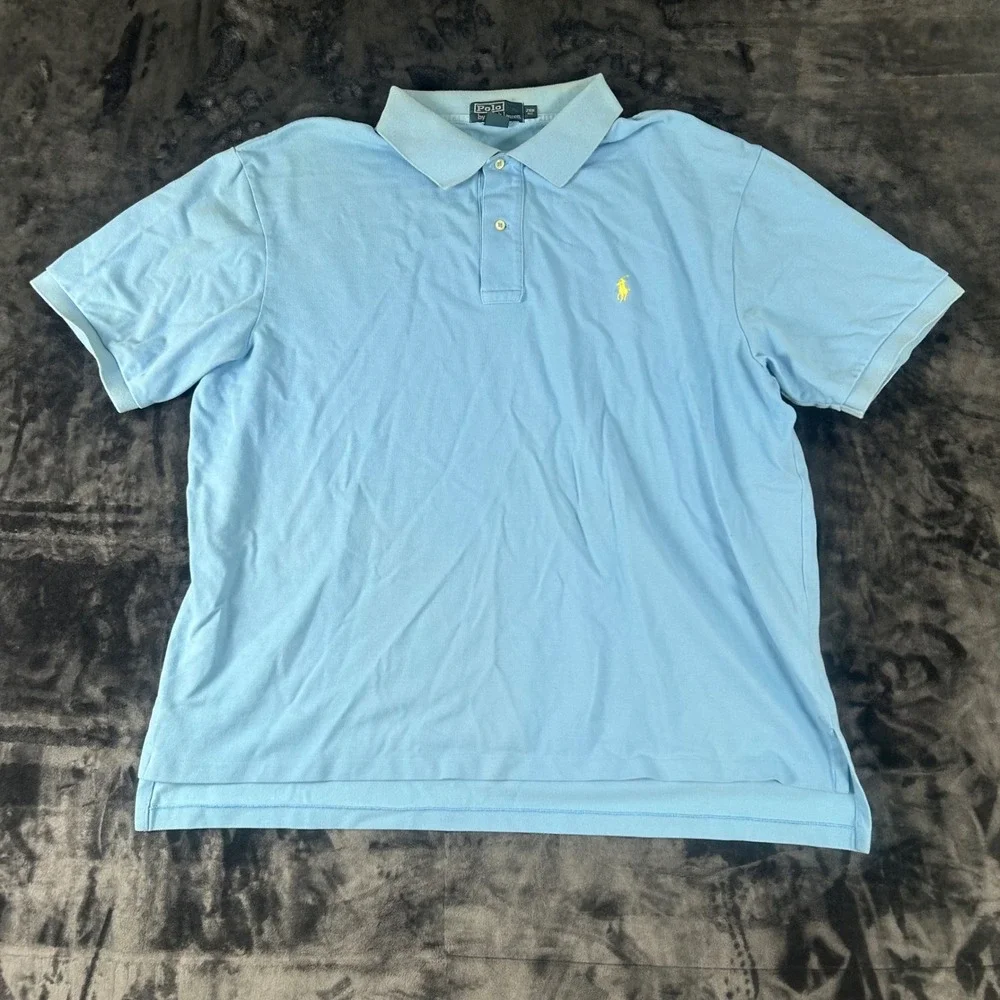 Polo Ralph Lauren Polo Shirt Mens 2XB Blue Short Sleeve Yellow Pony Cotton 1896